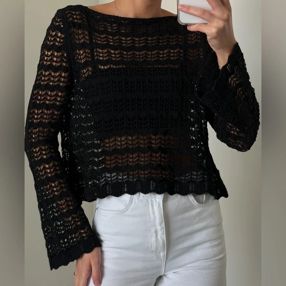 ZARA POINTELLE KNIT CROP TOP